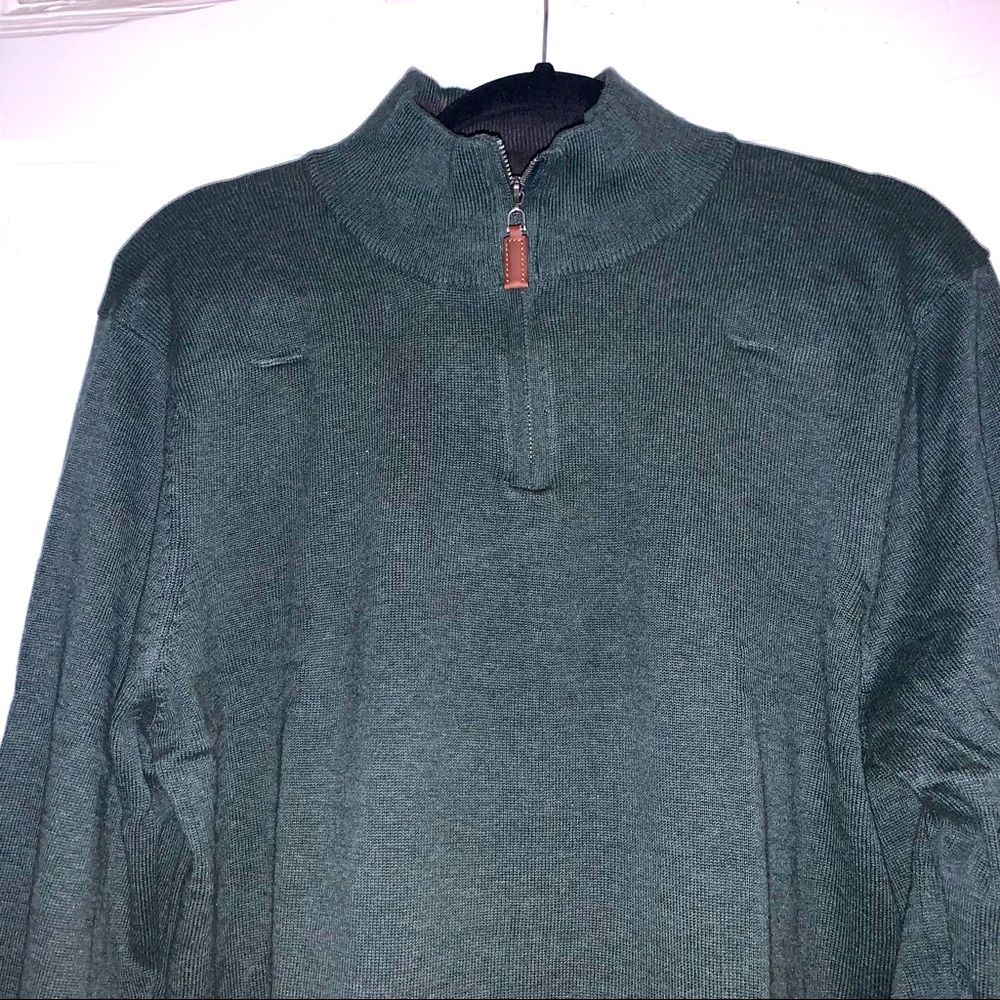 Mens Quarter Zip cotton sweater dark green new with tags Telluride Clothing Co